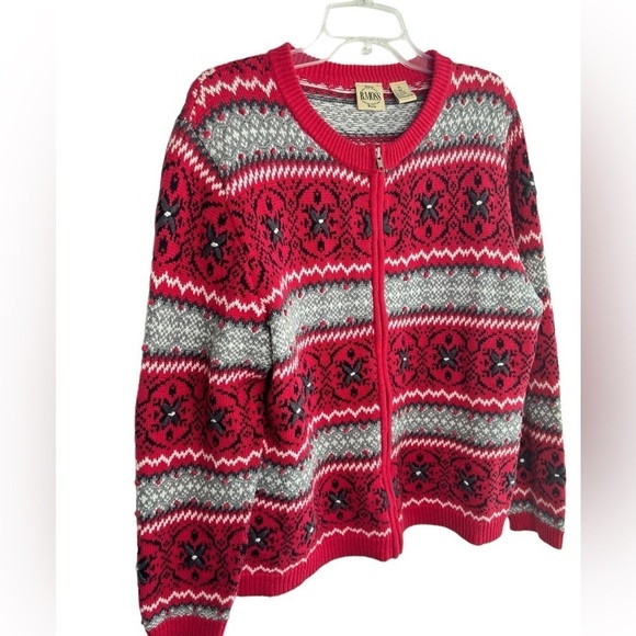 Vintage B. Moss X-Large Cardigan Sweater 3D FairIsle Nordic Print CabinCore Y2K - Picture 2 of 12